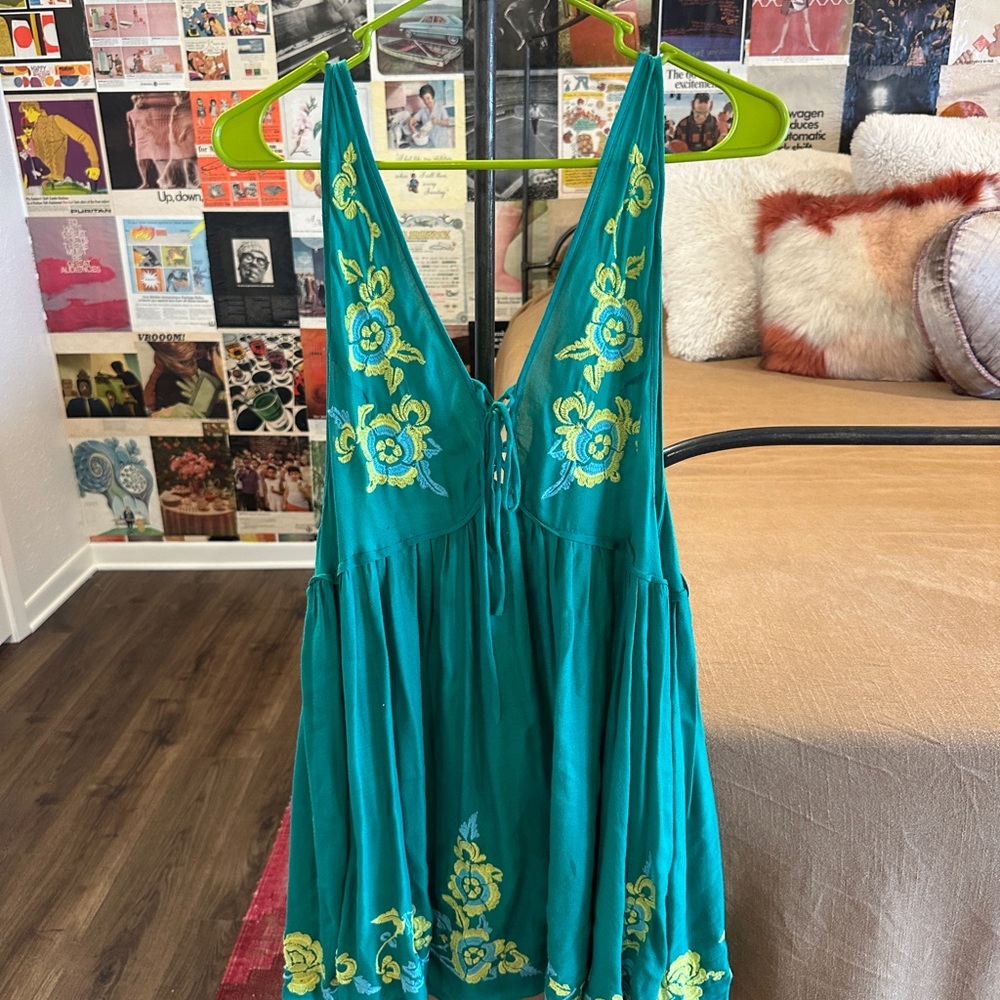 Free People Turquoise Dress with Yellow Floral Detail